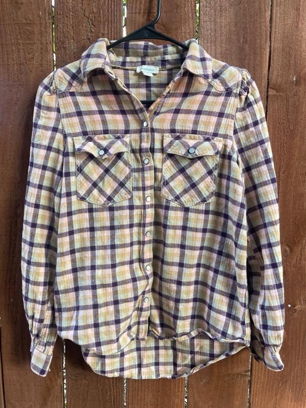 Sundance Lenora Blush Plaid Flannel Snap Front Outdoor Long Sleeve Shirt Sz XS